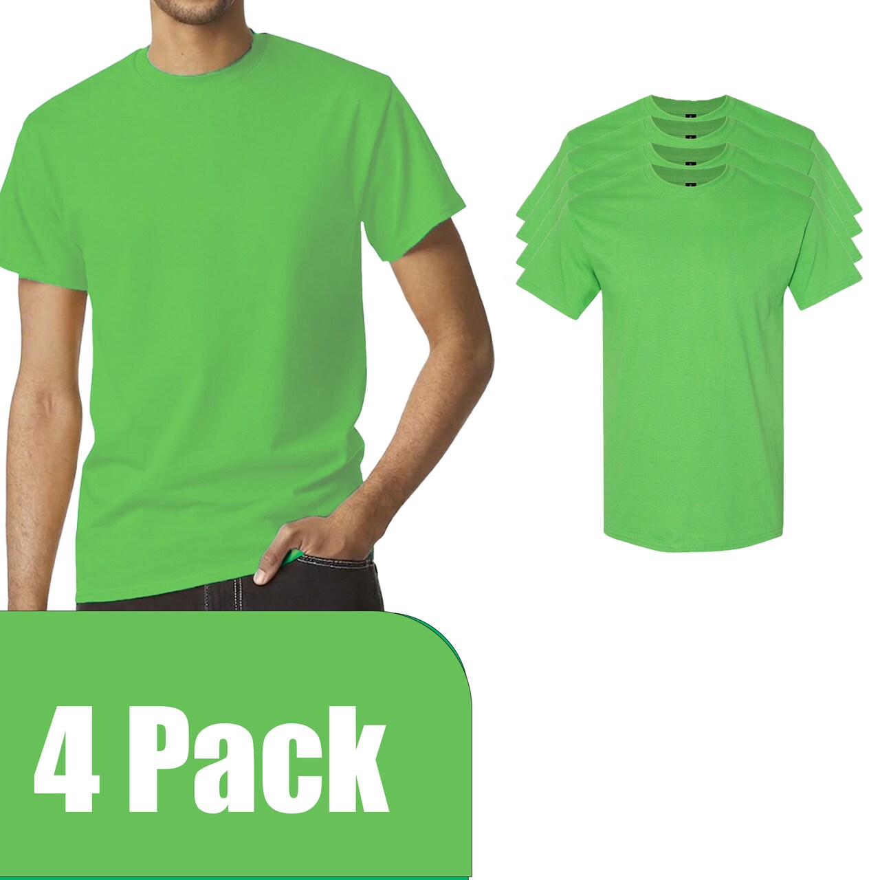 Gildan Heavy Cotton Short Sleeve T-Shirt Craft Bundle, Electric Green Unisex Crewneck Blanks for DIY Printing